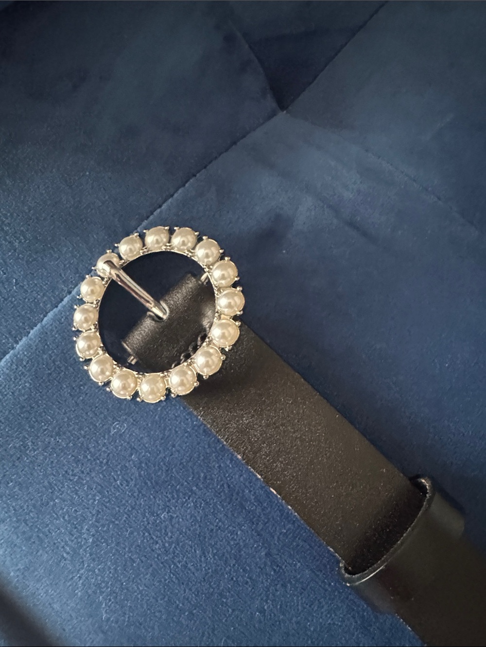 J. Crew Black Leather Belt with Pearl-Trim Round Buckle - Picture 2 of 5